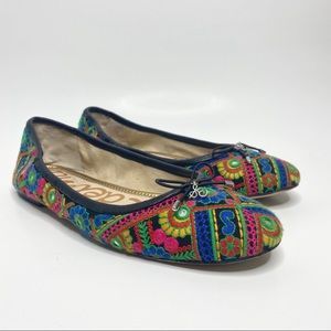 Sam Edelmen Embroidered Felicia Ballet Flats Boho  Black Yellow 8